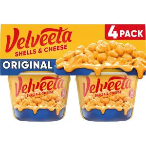 Velveeta Shells & Cheese Original Microwavable Macaroni and Cheese Cups (4 ct Pack, 2.39 oz Cups) Snack Pasta Crispy Popcorn