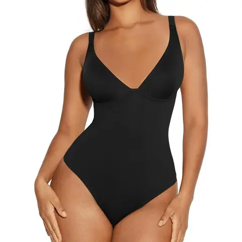 FeelinGirl Women V Neck Bodysuit Thong Tummy Control Shapewear TTS Basic Fabric Womenswear