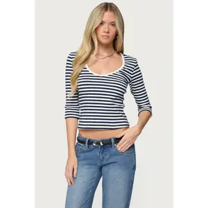 Poppie Striped V Neck Top