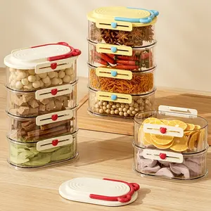 Timed seasoning jars, stackable sealed storage boxes with handles and snap-on lids, durable leak-proof organizer boxes, suitable for the fresh storage of spices, ginger, garlic and Sichuan peppercorns