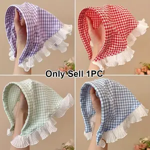 Women's Lace Hair Accessory Headband Scarf Triangle Hat Beach Style Sweet Fashionable All-Seasons Spring Summer Design Checkered Scarf