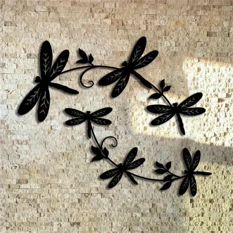 2-Piece Dragonfly Metal Wall Decor Set, Indoor Outdoor Garden Decoration, Iron Art Hanging Decorative Ornaments, Ideal Housewarming Gift
