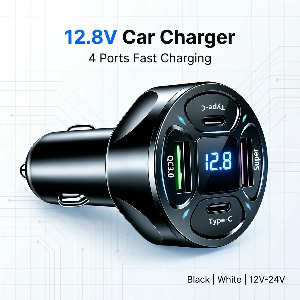 4-Port Fast Charging Car Charger Adapter, Car Accessories, Compatible with SUVs, Trucks, Motorcycles, iPhone 11-17 Pro Max, Samsung Galaxy S23-S24, Google Pixel, iPad & More