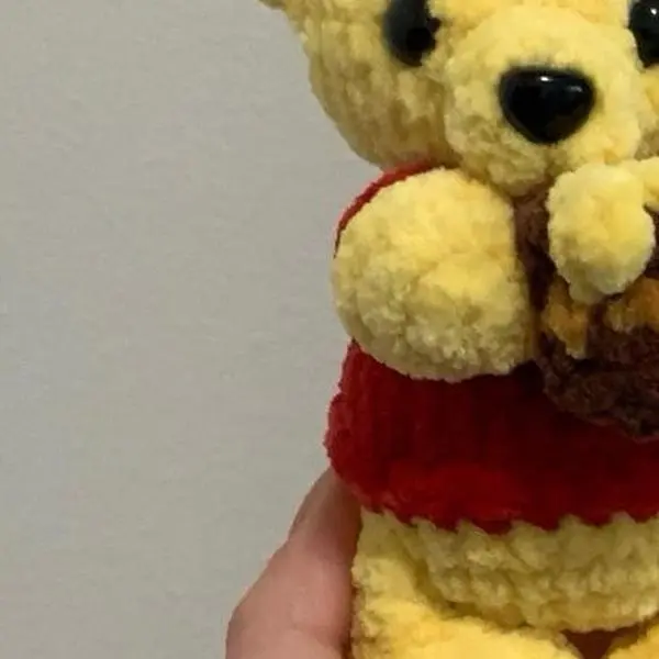 Hand crocheted yellow bear