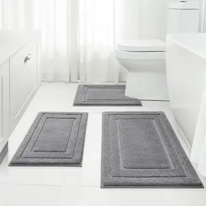 Bathroom Rugs Sets 3 Piece, Super Soft and Absorbent Non Slip Microfiber Toilet Bath Mat with U-Shaped (Grey)