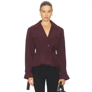 LAMARQUE Quinn Cropped Trench Coat in Burgundy