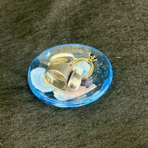 Seashell Coastal Inspired Ring Tray with Blue Base and Real Shells Embeded
