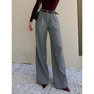 Women’s wide-leg pocket pants — fashionable, comfortable long trousers; casual, stylish ladies’ bottoms with belt; suitable for all seasons
