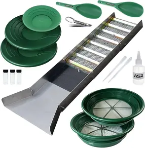ASR Outdoor 50 Inch Folding Sluice Box Kit with Classifying Screens, 16pc Gold Prospecting Equipment Starter Set For All Ages
