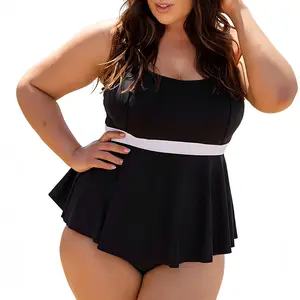 Eytino Plus Size Tankini Swimsuits for Women Colorblock Two Piece Tankini Top with Bikini Bottoms Swimwear(1X-5X)