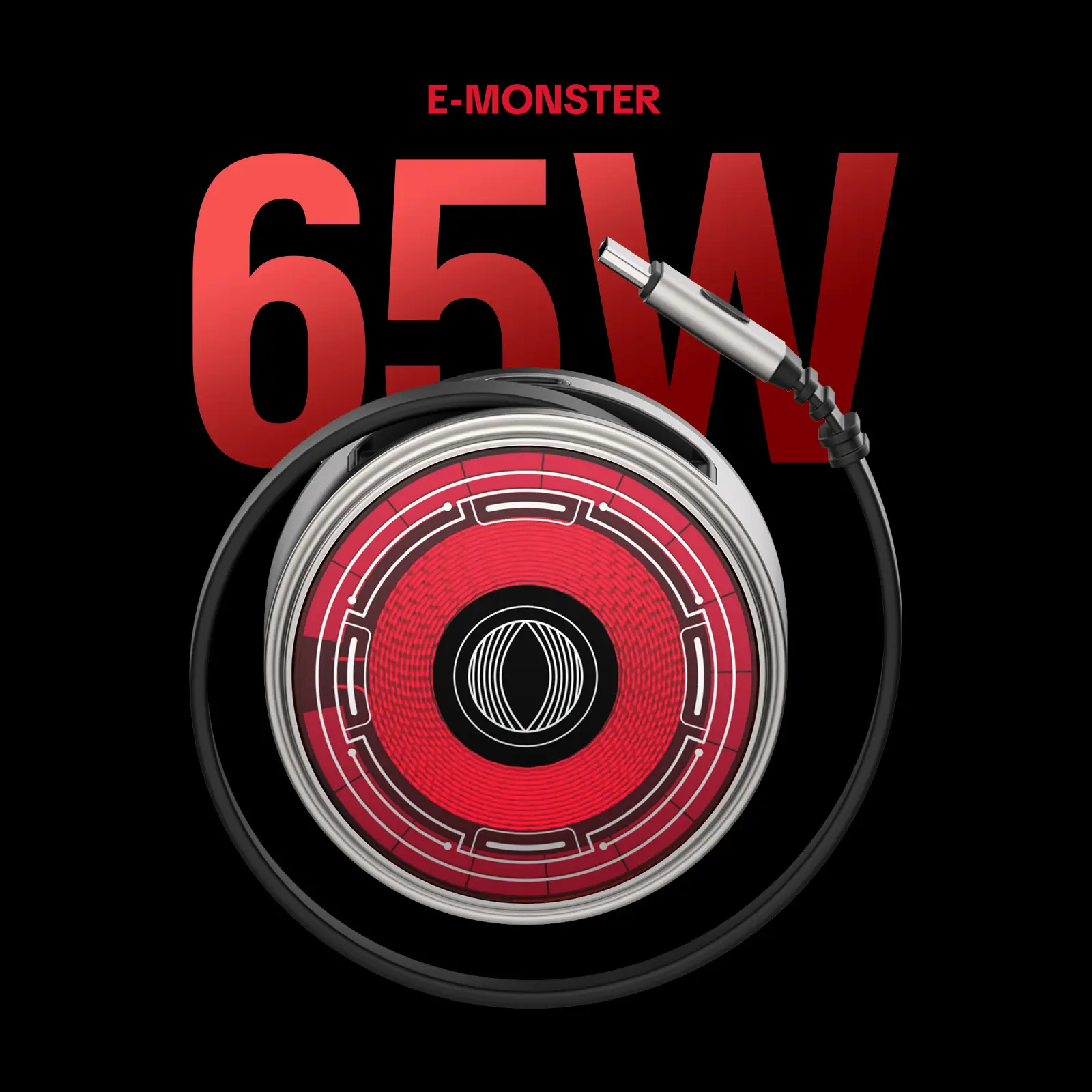 mfish E-Monster 3-in-1 Charger (65W, Wireless Charging, Built-in Retractable Cable)