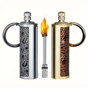 waterproof permanent match lighter, kerosene igniter, keychain, metal match lighter ignition device, portable metal keychain men's gift, suitable for outdoor camping and hiking Valentine's Day gift (excluding kerosene, bring your own)