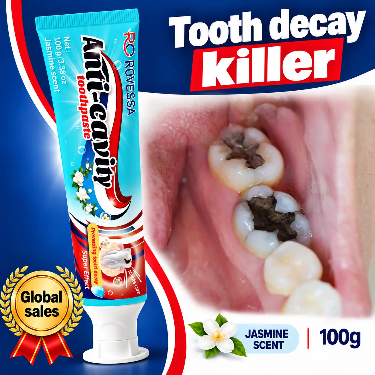 ROVESSA Jasmine Scent Anti-Cavity Toothpaste, Powerful Tooth Decay Defense, Strengthen Enamel & Deep Cleaning Formula, Daily Oral Care for Healthy Teeth & Breath, 100g Floral Soothing Teens natural ingredient gentle care