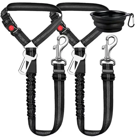 Dog Seatbelt Leash Set (2-Pack) - Adjustable Pet Safety Leash for Secure Car Rides, Compatible with Collars & Harnesses, Car Interior Accessories for Safety Control
