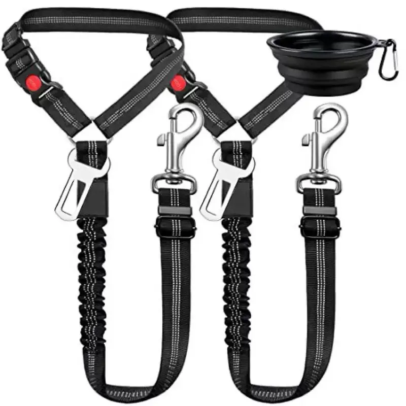 Dog Seatbelt Leash Set (2-Pack) - Adjustable Pet Safety Leash for Secure Car Rides, Compatible with Collars & Harnesses, Car Interior Accessories for Safety Control