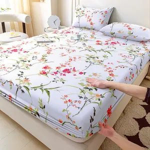 3pcs Red Flower And Green Leaf Fitted Sheet Pillowcase Polyester Bedding / 2 Pillowcases / 1 Fitted Sheet / Bedroom Twin Bed / Full Bed / Queen Bed / King Bed - - Soft And Skin-Friendly / Easy to Care for - Tightly Fit And Easy to Put Into The Mattr summe