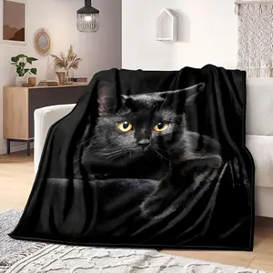 Super Soft Black Cat Print Flannel Blanket - Cozy Multipurpose Throw for All-Season Warmth - Perfect Nap Blanket & Luxurious Gift for Couch, Sofa, Bed, Camping & Travelling