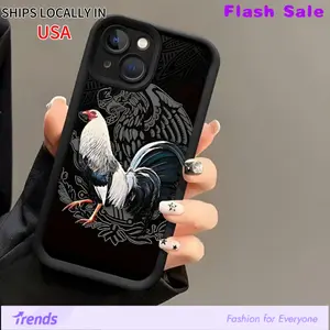 Case for iPhone X/XS X MAX 11 12 13 14 15 16 Pro Max Plus,12 13 mini Cool Creative Rooster Pattern Shockproof Silicone Protective Softcase Protector Screen Protector