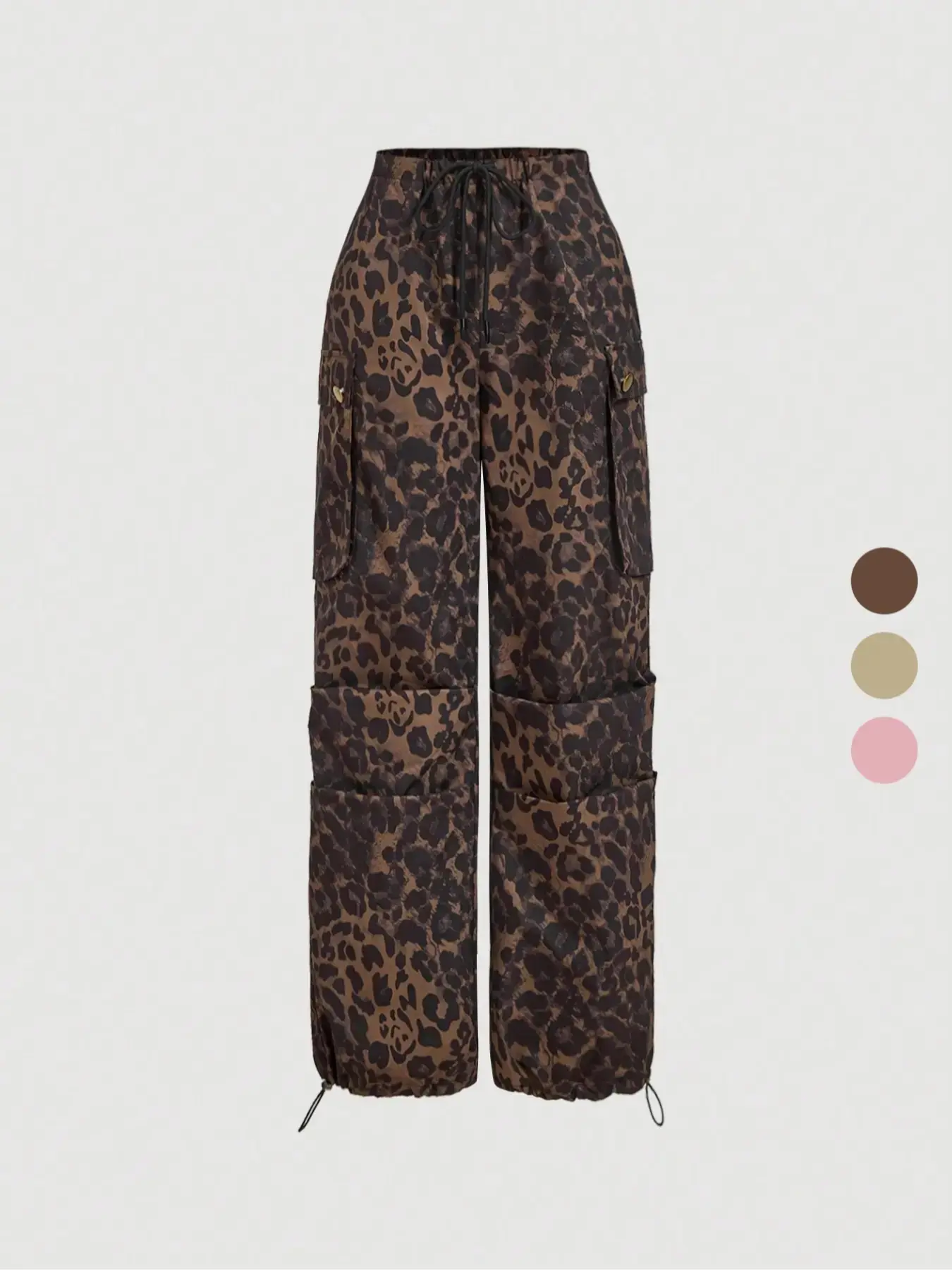 Women's Leopard Print Baggy Cargo Pants with Pockets, Casual Fashion Loose Trousers for Daily Wear, Ladies Bottoms for Summer