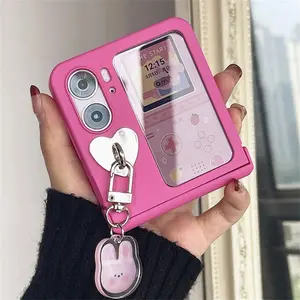Cute Korean Cartoon Bunny Rabbit Pendant Pink Rose Red Case for OPPO Find N2 FLIP findn2 flip Find N3 Flip N3Flip Bcak Cover