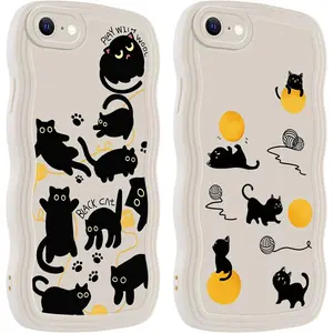 2 Pack Cute Cat Phone Case for iPhone 7/8/iPhone SE 2022 /SE 2020 4,7 inch, Aesthetic Trendy Soft Silicone Slim Fashion Protective Shockproof TPU Bumper Cover for Women Girls-White