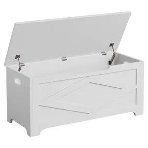 39.4'' Farmhouse Wooden Storage Bench with Lift-Top & 2 Safety Hinges – Large Matte White Toy Chest Organizer for Entryway, Bedroom, Living Room – Easy Assembly, 300 lbs Capacity