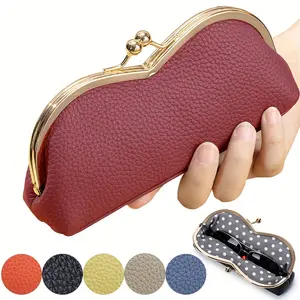 New Genuine Leather Creative Glasses Case Portable Buckle Style Storage Bag Mini Multifunctional Pouch for Eyeglasses Eyebrow Pencil Coin Bank Card Lipstick Cosmetics