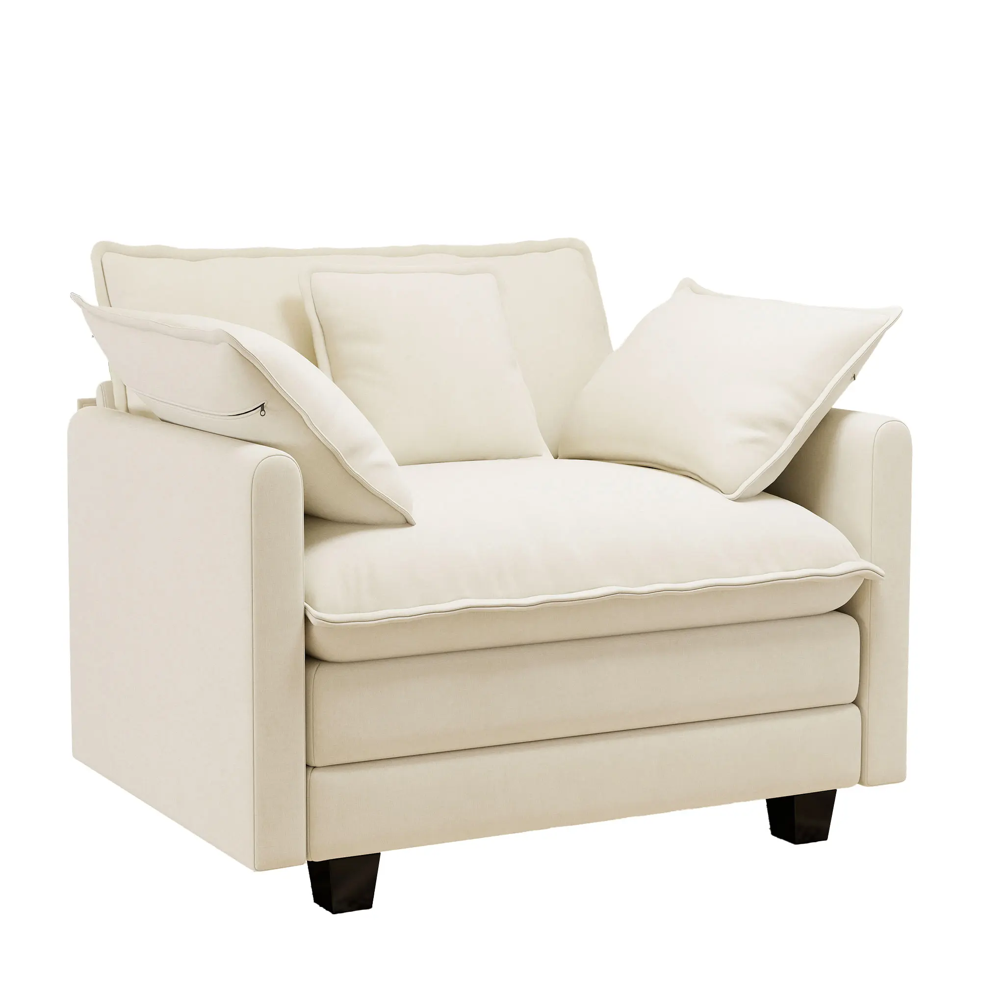 GuroMagicSofa Fluffy Modern Chenille Upholstered Couch (37x21.2x22.8in) with Movable Ottoman, 1 Seat Cushion for Living Room Sofas, Apartments & Bedrooms