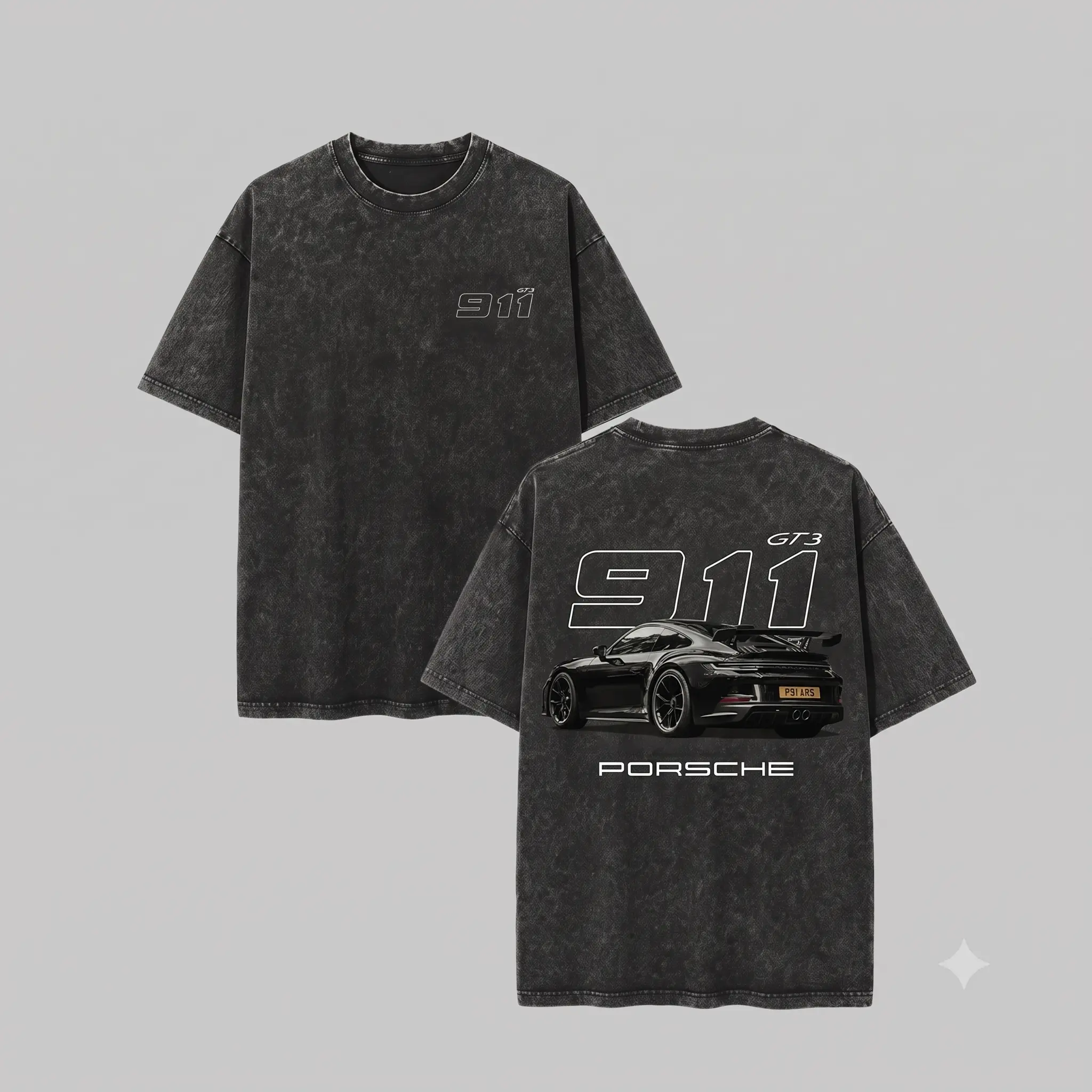 Vintage 911 GT3 shirt  Heavyweight washed cotton tee  Retro supercar graphic t-shirt  German racing streetwear  Oversized track day top  Men's washed grey vintage tee  Unisex motorsport apparel  Round neck car enthusiast shirt