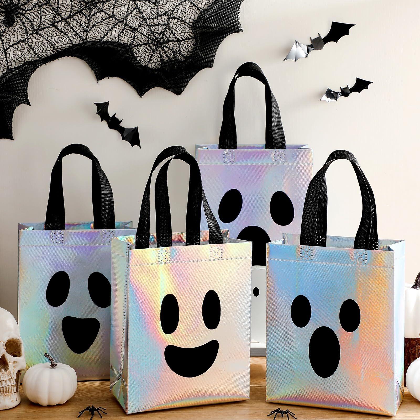 24Pcs Halloween Candy Bucket Holographic Gift Bags Halloween goodie Bags Halloween Candy Bags Party Goodie Bags with Ghost Pumpkin Trick or Treat Bags for Teacher Students Office Employee Coworker,Halloween Birthday Party Favor Supplies