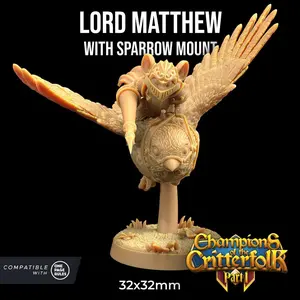 Lord Matthew Sparrow Mount Champion Mouse | The Dragon Trappers Lodge | 32mm Scale | Miniature TTRPG Mini DnD Dungeons Dragons Wargame