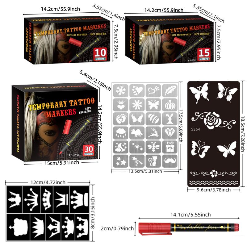 Temporary Tattoo Markers for Skin, 10/15/30-Count Body Markers 10/15/30 Colors Tattoo Pens,Flexible Brush Tip, Bright colors, Face Paint Kit Cosmetic Quality,Halloween makeup