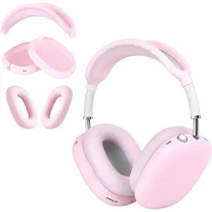 3 in 1 Silicone Case Cover for AirPods Max Headphones, Anti-Scratch Ear Pad/Ear Cups/Headband for AirPod Max, Accessories Silicone Protector for Apple AirPods Max (Pink) Anti-Scratch Ear Cup Cover Audio Protection Durable Headset