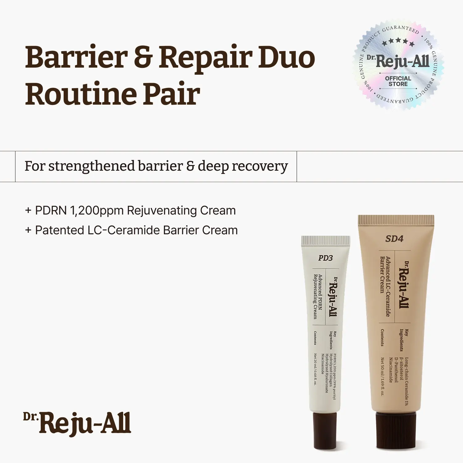 [Official Store] Dr.Reju-All Barrier & Repair Duo  - Advanced PDRN Rejuvenating Cream & LC Ceramide Cream Daily Moisturizers Elastic Skin Moisturize Deep Nourishing