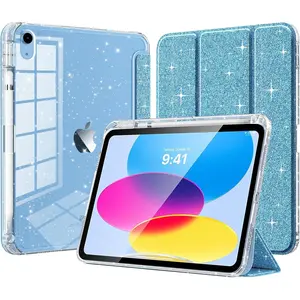 Case for iPad (A16) 11th Generation 11 Inch 2025, iPad 10th Generation 10.9 Inch 2022 – Glitter TPU Cover with Shiny Clear Back Shell & Pencil Holder, Auto Wake/Sleep, Glitter Sky Blue Tablet Casing Protection
