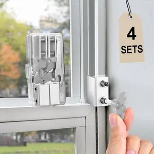 Window Locks 4 Sets Sliding with Key  for Up and Down Windows Easy to tall Vertical&amp; Horizontal Security Adjustable Aluminum Stopper Lock(Silver)giftgiftgift
