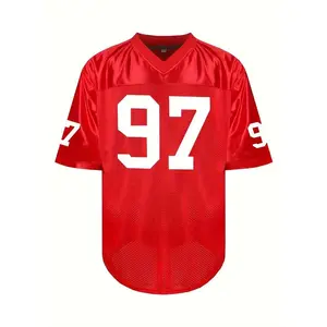 Men's Retro #97 Red Mesh Sport Jersey - V-Neck, Short Sleeves, Breathable & Loose Fit for Training, Competition & Casual Wear, Competition ApparelAthletic StyleMesh Sleeves, Best for Christmas, Perfect for Thanksgiving