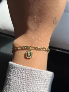 Initial Figaro Bracelet 6.5 inches + 1 inch extender couple  bracelets