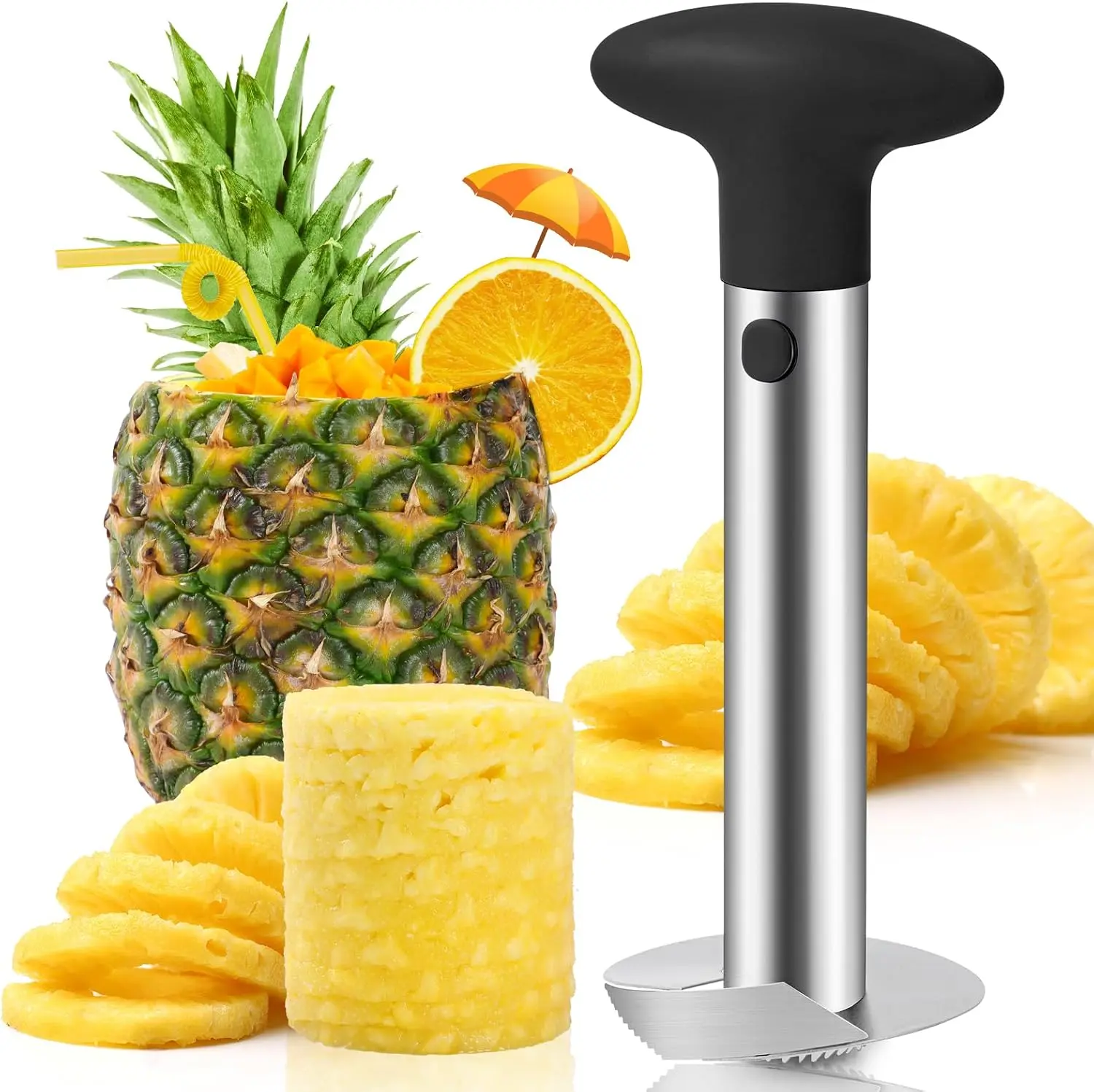 Pineapple Corer and Slicer Tool Sharp Pineapple Cutter with Serrated Tips Easy to Use and Clean Stainless Steel Core Remover for Pineapple Core Fruits with Ease