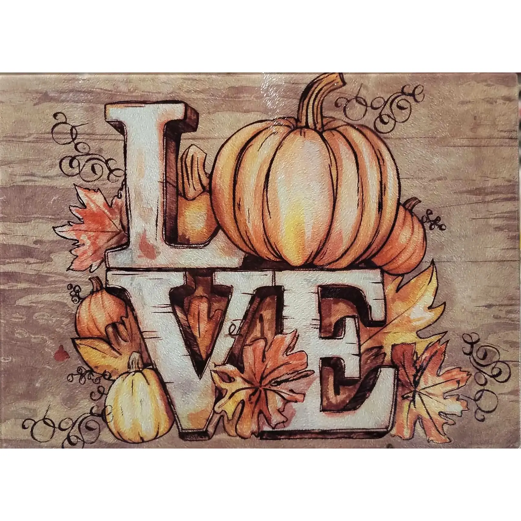 Brown Fall Pumpkin Love Harvest Thanksgiving Glass Cutting Board