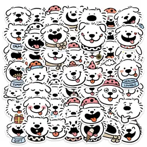 50 Pcs Cute Puppy Expression Stickers, Adorable Pet Healing Style, Waterproof Decals for Laptop Decor