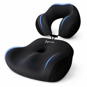 Sciatica & Tailbone Pain Relief Seat Cushion & Neck Pillow Set - Memory Foam Support for Truck Drivers & Long Hours Sitting