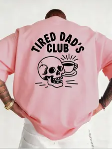 Men's Round Neck T-Shirt 'exhausted Dad Club' Print, Soft Stretch Knit Fabric, Casual Daily Wear, Summer Clothing