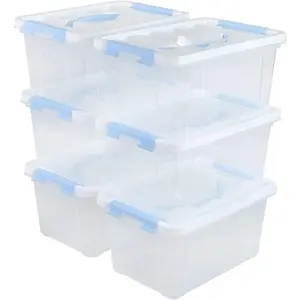 6 Packs 6 Quart Clear Plastic Storage Container Box Bins with Lids Latches Clips Handles