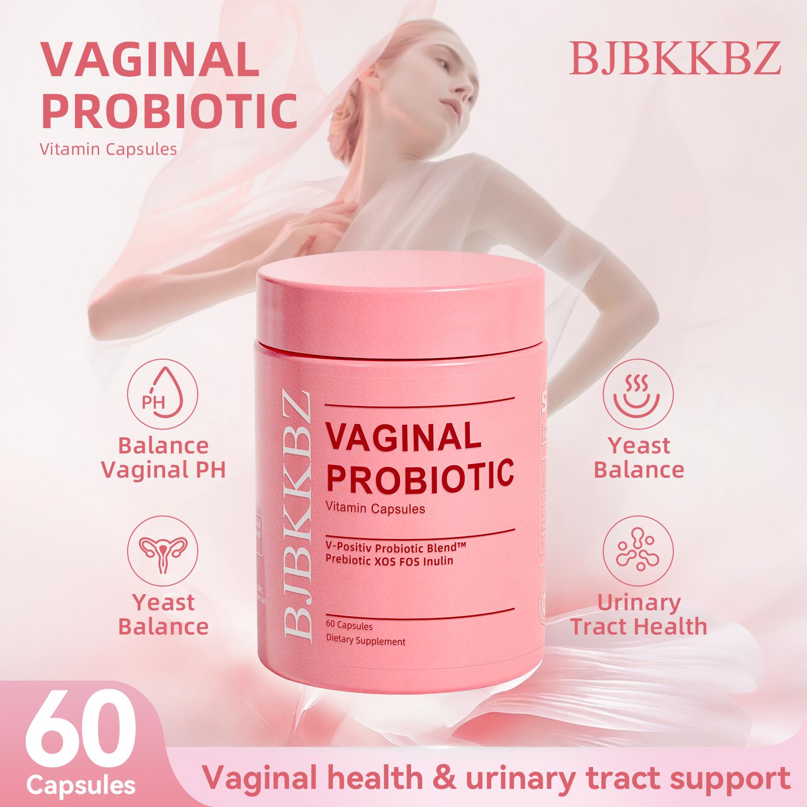 BJBKKBZ Vaginal Probiotic Vitamin Capsules, V-Positiv Probiotic Blend with Prebiotic XOS FOS Inulin, Supports Vaginal pH Balance, Yeast Balance & Urinary Tract Health, 60 Count Dietary Supplement