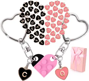 Personalized Brick Matching Heart Keychains, Initial Cute Keychains for Couple Boyfriend Girlfriend