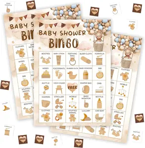 Baby Shower Bingo Game for Adults, Bear Balloon Baby Shower Party Bingo Game Set, Bear Gender Reveal Favors, Large Group Game Decor Supplies -26 tranfvging