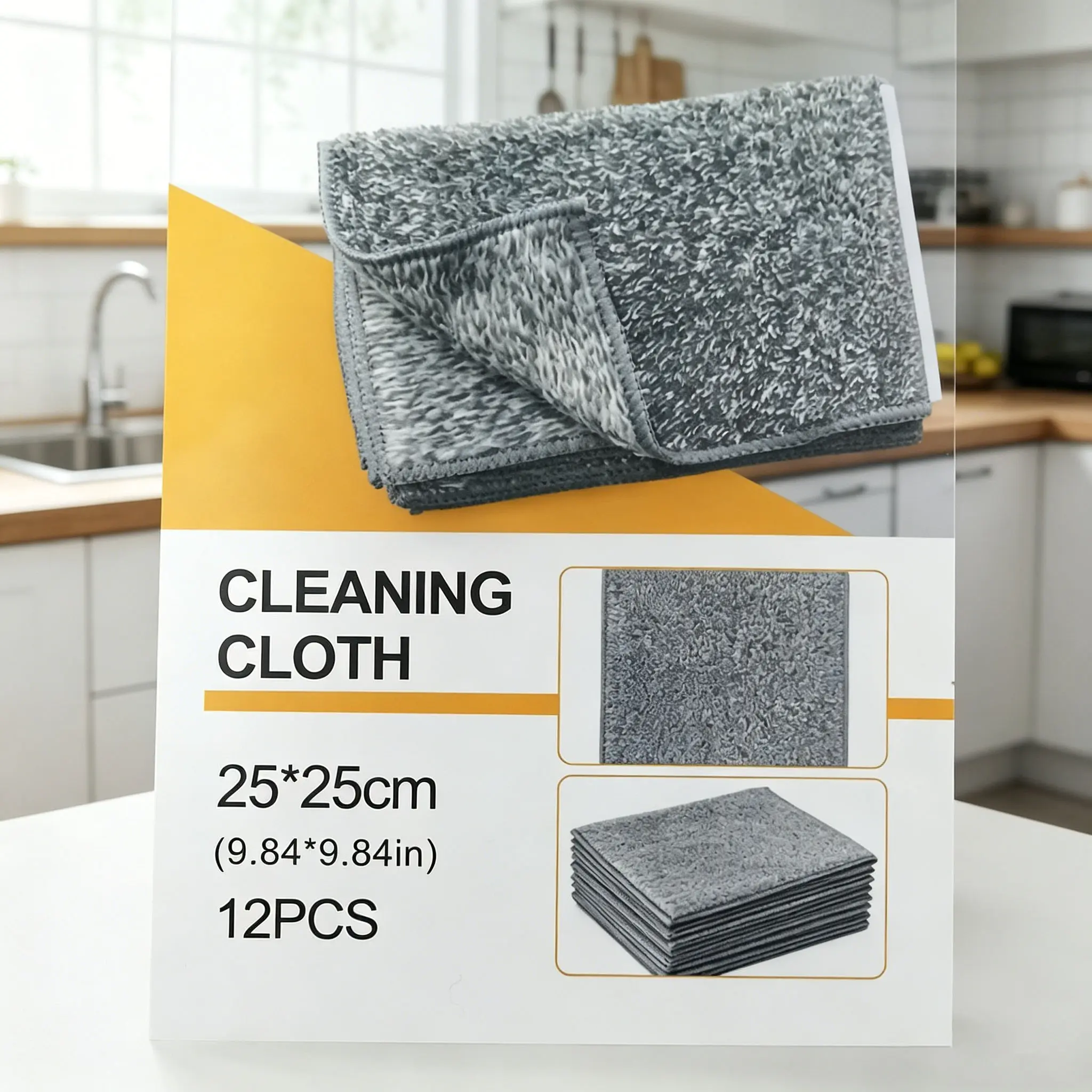 12 Counts Multifunction Thick Bamboo Charcoal Fiber Cleaning Cloth Microfiber Cleaning Cloth Premium Kitchen Cloth Dish Towels,Ultra Soft Absorbent Lint Free Streak Free Reusable Cleaning Towels for Household Kitchen Cleaning 10 x 10 Inches Grey