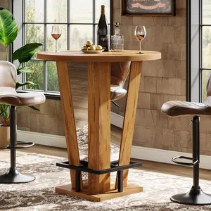 TRIBEWOOD Round Bar Table, 39.4" H High Top Cocktail Bistro Pub Table with Metal Footrest for Living Room, Dining Room, Small Space (Only Table)