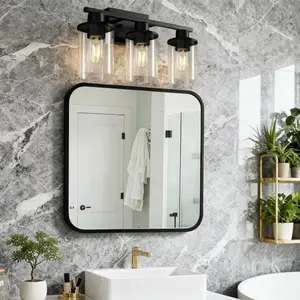 3-Light Black Vanity Light Fixture with Clear Glass Shades, Modern Bathroom Wall Sconce for Mirror, Bedroom, Living Room & Hallway, E26 Base, Matte Finish Semi-Flush Mount Indoor Lighting, 120V Dry Location Use